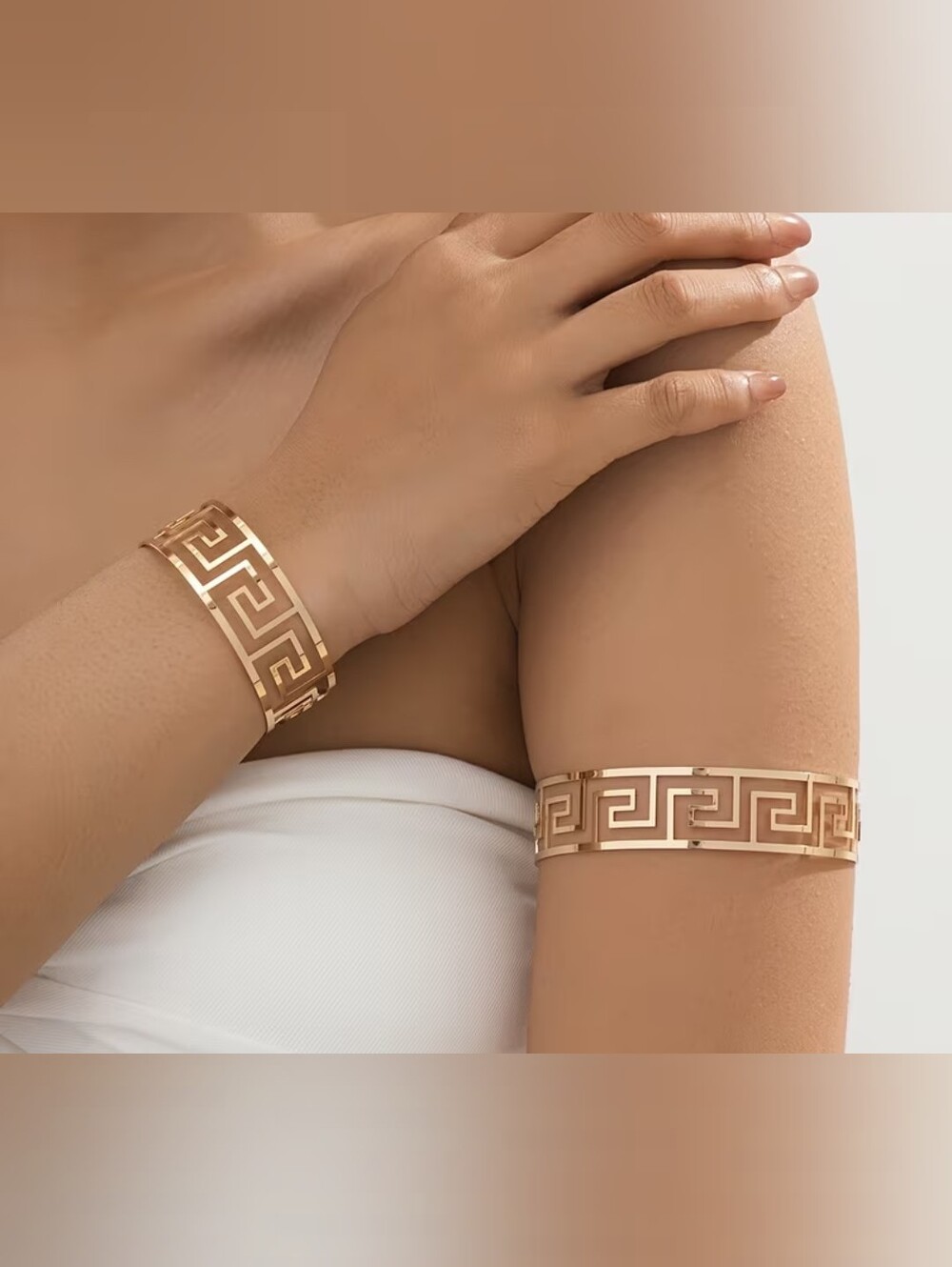 Gold Greek Key Cuff Bracelet - Elegant Women’s Arm and Wrist Band
